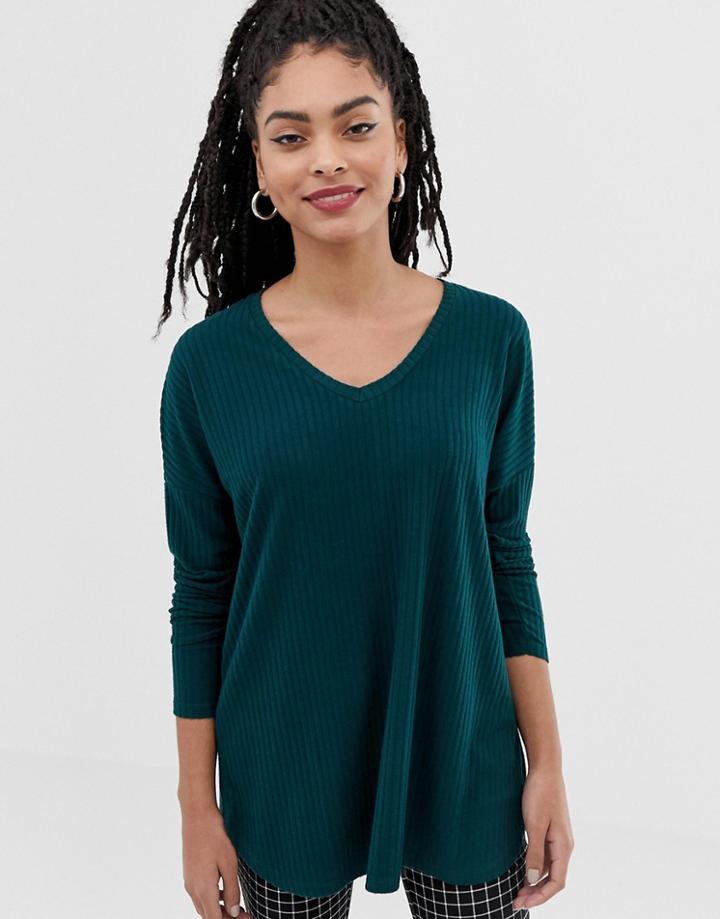 New Look Brushed Rib Top In Dark Khaki - Green