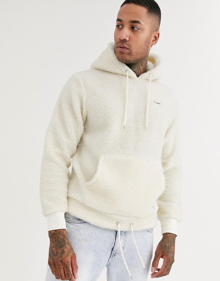 Jack & Jones Originals Overhead Borg Hoodie In Off White