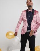 Noose & Monkey Super Skinny Blazer In Crushed Velvet - Pink