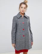 Love Moschino Reds And Gingham Wool Blend Coat - Black