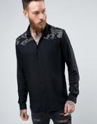 Asos Regular Fit Shirt With Metallic Yoke Embroidery - Black