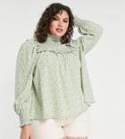 Glamorous Curve High Neck Smock Blouse In Green Floral