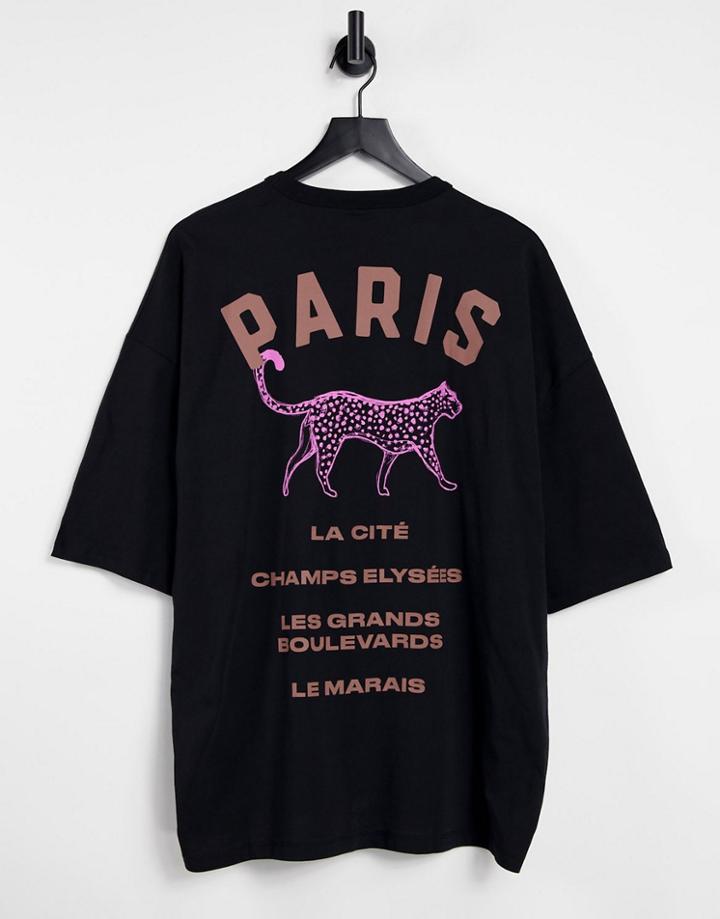 Asos Design Oversized T-shirt In Black With Paris City Back Print