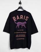 Asos Design Oversized T-shirt In Black With Paris City Back Print