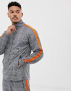 Liquor N Poker Funnel Neck Tracksuit Jacket With Side Stripe In Gray Check - Gray