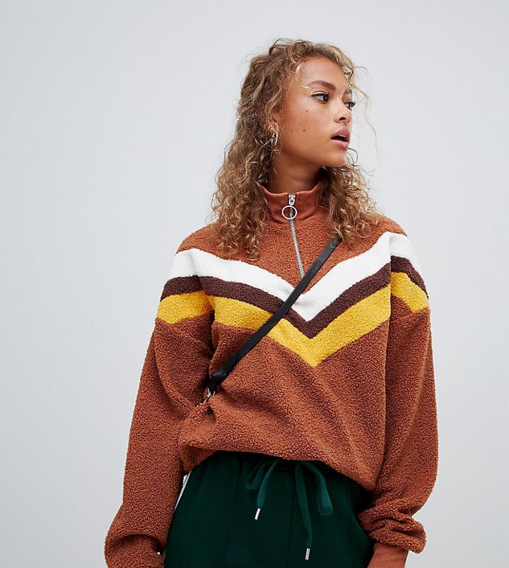 New Look Sweater With Half Zip In Brown Pattern - Brown