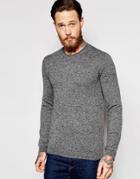 Asos Merino Wool Crew Neck Sweater In Charcoal - Gray