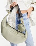 Topshop Sustainable Nylon Sling Croissant Bag In Khaki-green