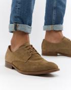 Asos Design Lace Up Shoes In Taupe Suede With Natural Sole - Stone