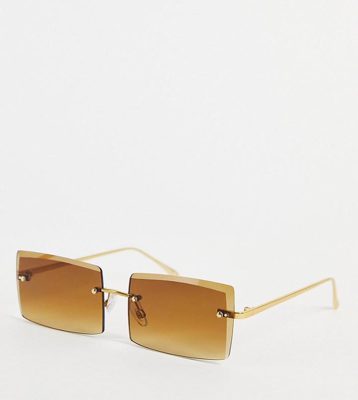 Reclaimed Vintage Inspired 00s Rimless Rectangle Sunglasses In Brown