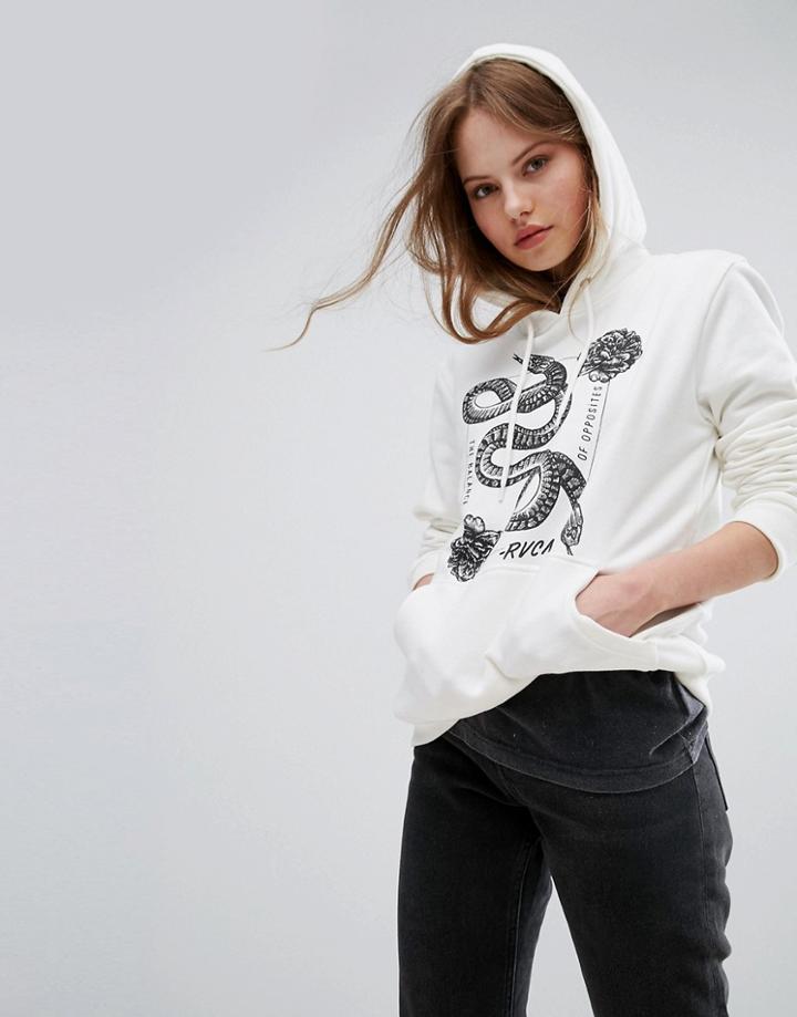 Rvca Oversized Boyfriend Hoodie With Serpent Print - White