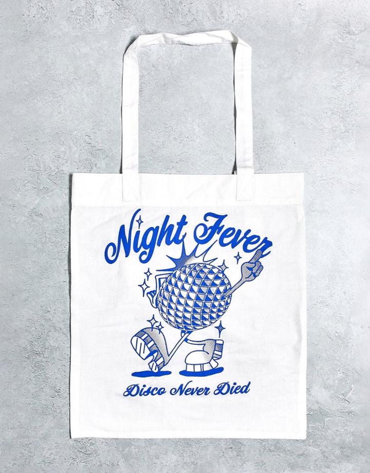 Asos Design Tote Bag In Gray Canvas With Night Fever Print-multi