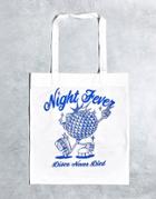 Asos Design Tote Bag In Gray Canvas With Night Fever Print-multi