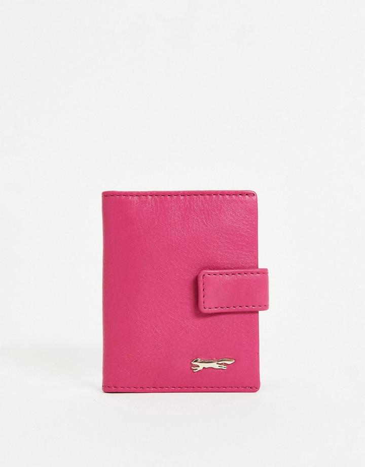 Paul Costelloe Leather Flap Over Card Holder In Fuschia-pink