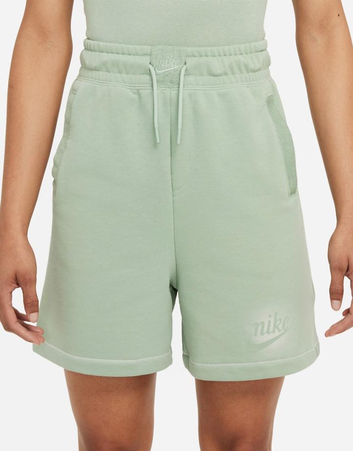 Nike Seasonal Classics Washed High Waisted Shorts In Dusty Green
