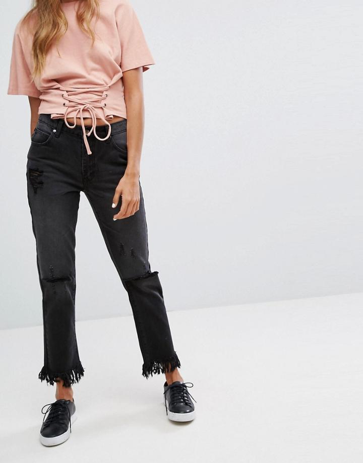 Minkpink Rough Night Cut Off Jean - Black