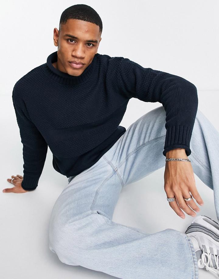 Selected Homme Oversized Fisherman Sweater In Navy