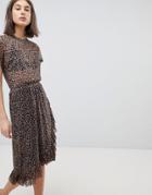 Moss Copenhagen Midi Dress With Ruffle Detail In Leopard Print - Brown