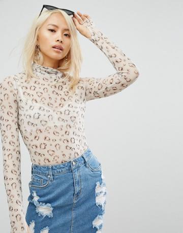 Arrive Lynx Mesh High Neck Top - Cream