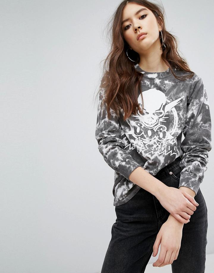 Black Sabbath Long Sleeve Band T-shirt In Acid Wash With 606 Skull Print - Black