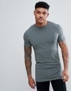 Asos Design Longline Muscle Fit T-shirt With Crew Neck And Stretch In Green - Green