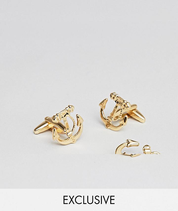 Designb Gold Anchor Cufflinks & Lapel Pin In 2 Pack Exclusive To Asos - Gold