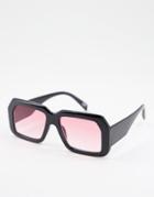 Asos Design Recycled Oversized Retro Sunglasses In Black With Pink Lens