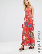 Asos Petite Pleated Cami Maxi Dress Red Floral Print - Floral
