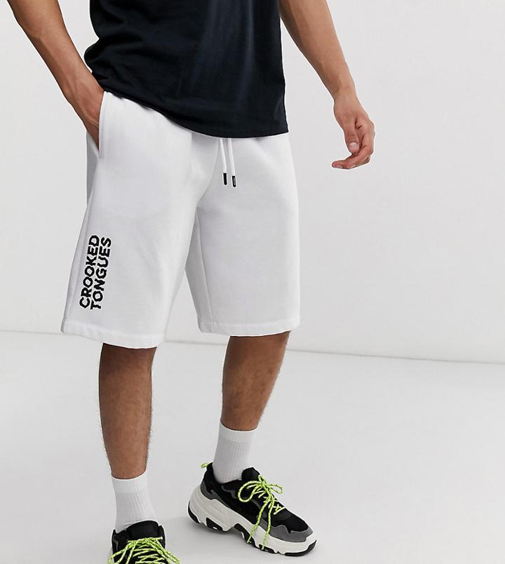 Crooked Tongues Jersey Shorts With Logo In White