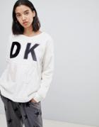 Dkny Fluffy Long Sleeve Logo Top - White