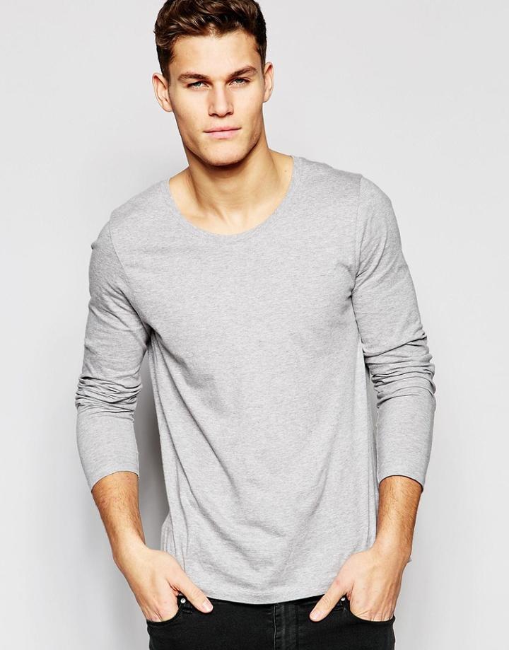 Asos Long Sleeve T-shirt With Scoop Neck In Gray - Gray