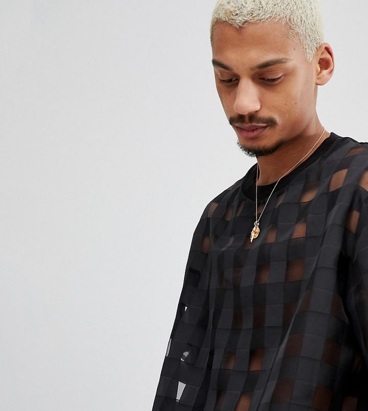 Milk It T-shirt In Sheer Grid Check - Black
