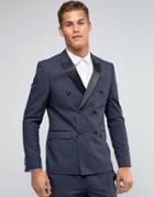 Asos Skinny Suit Jacket Double Breasted With Tonal Design - Black