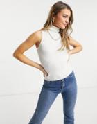 New Look Ribbed Knit Sleeveless Roll Neck Tank In White
