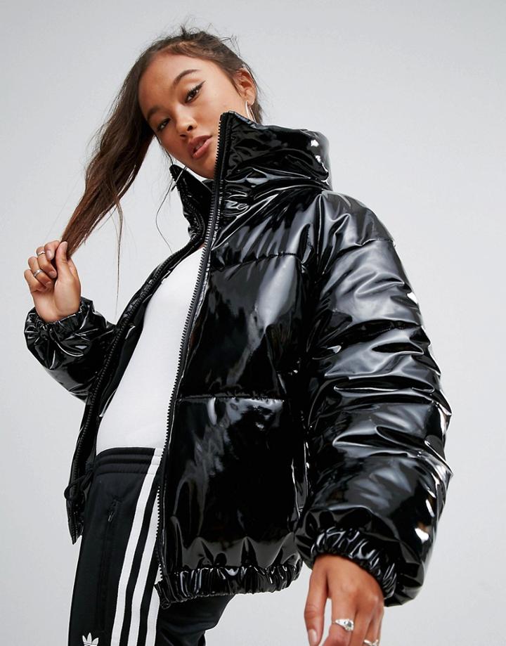 Asos High Shine Patent Puffer Jacket - Black