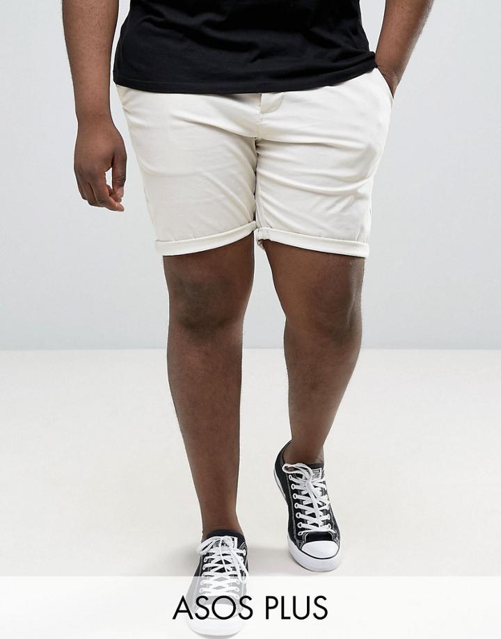 Asos Plus Slim Chino Shorts In Beige - Beige
