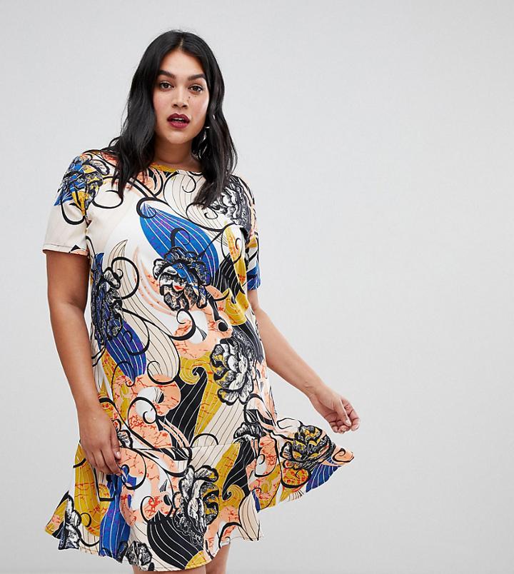 Ax Paris Plus Bright Floral Midi Peplum Dress - Multi