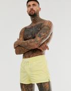 Asos Design Swim Shorts With Acid Wash In Yellow Super Short Length - Yellow