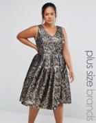 Chi Chi London Plus Metallic Jacquard Prom Dress - Gold