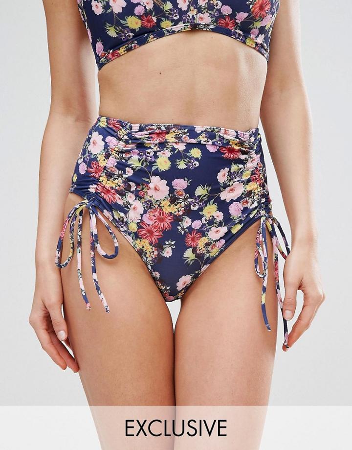 Asos Fuller Bust Exclusive Field Floral Print High Leg Bikini Bottom - Multi