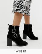 New Look Wide Fit Cross Strap Block Heeled Boot In Black - Black