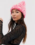 Asos Design Chunky Mix Knit Beanie In Pink