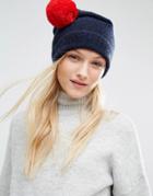 Tommy Hilfiger Knitted Beanie With Detachable Pom In Two Colors - Navy