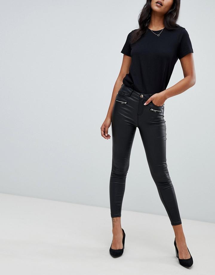 Lipsy Coated Jeans With Zip Detail In Black - Black