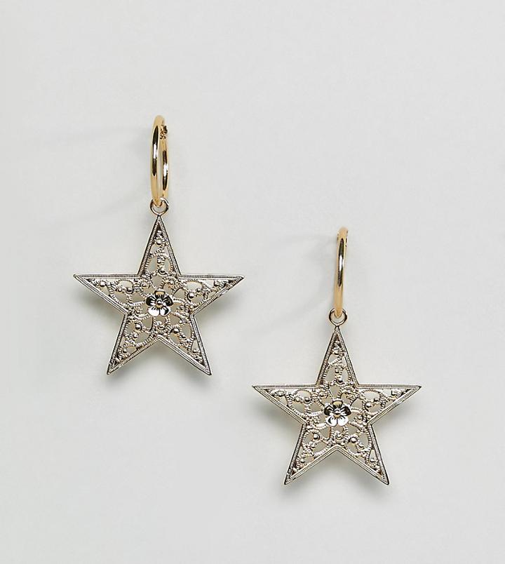 Rock 'n' Rose Gold Plated Star Drop Hoop Earrings - Gold