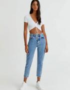Pull & Bear High Rise Mom Jeans In Light Blue-blues