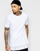 Asos Super Longline T-shirt With Crack Hem Print - White