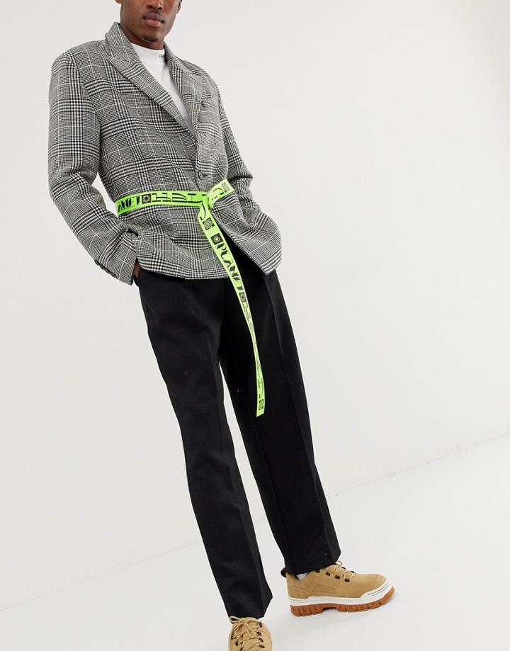 Asos Design Slim Long Ended Webbing Belt In Neon Green With Text Print - Green