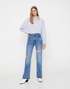 Pull & Bear Slit Hem Jean In With Rips In Blue-blues