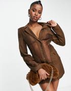 Ego X Jess Hunt Contrast Panel Blazer Dress In Chocolate-brown